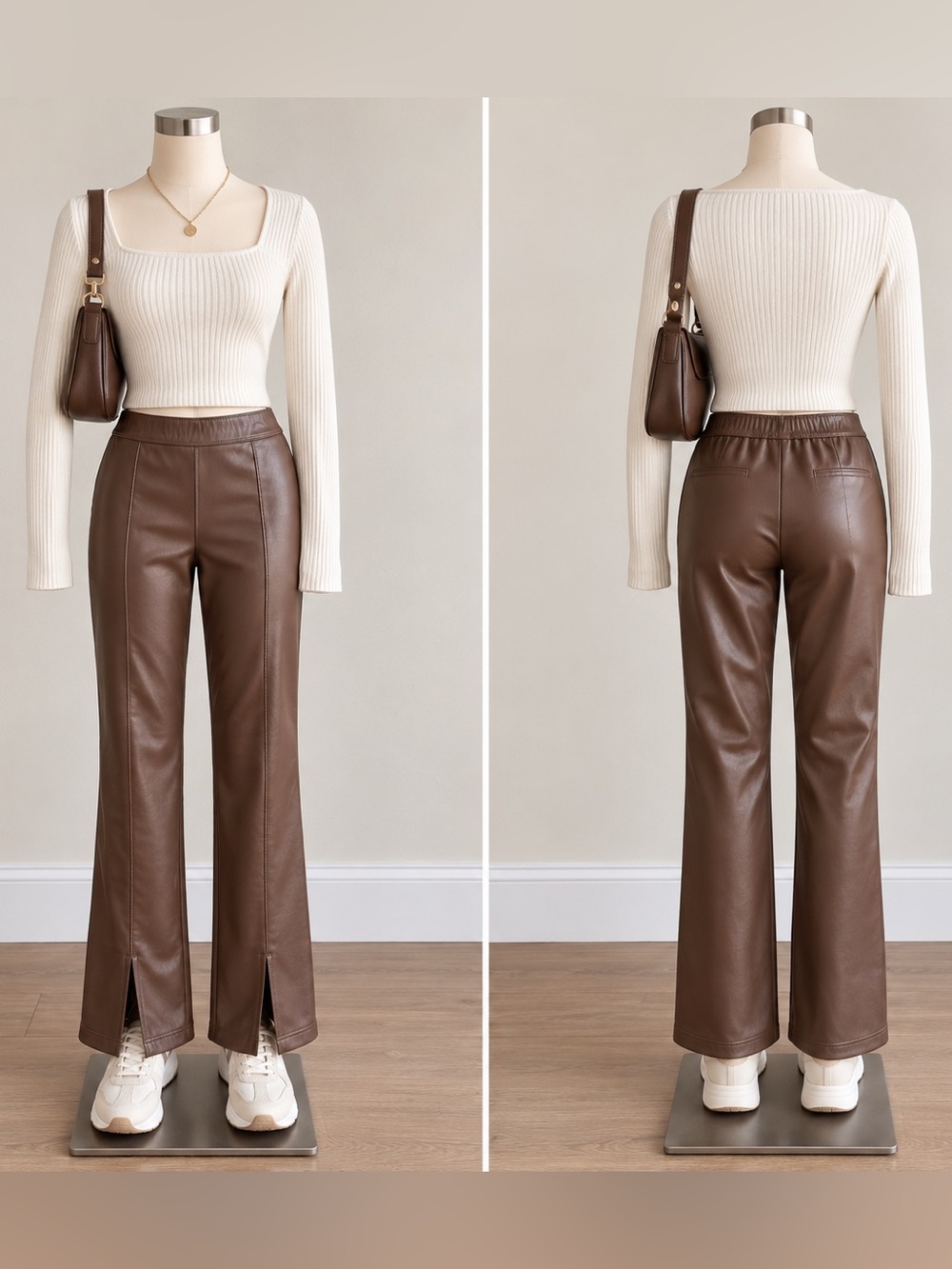Abercrombie Kids Brown Faux Leather Pants 13/14 Front Slit Y2K
